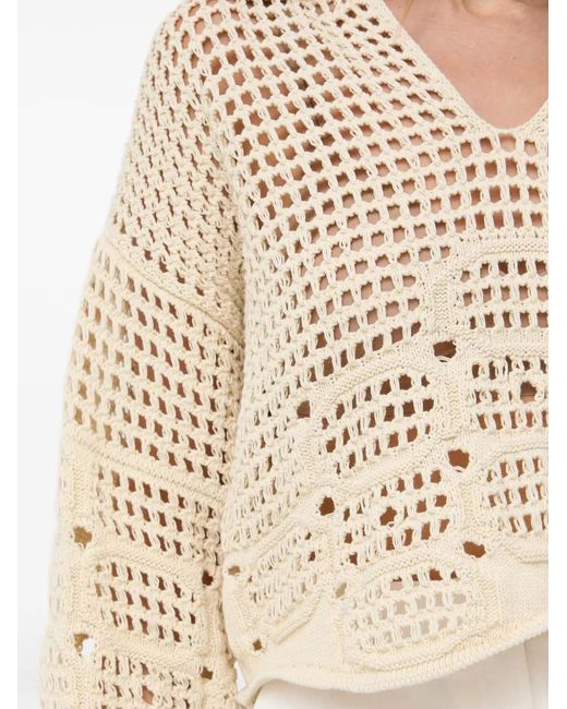 Beatrice B. Natural Open-Knit Collar Sweater