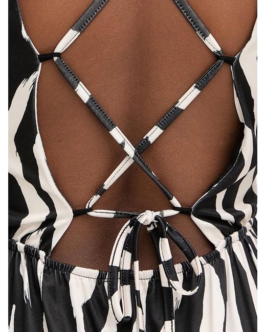 Morgan White Zebra-Print Lace-Up Maxi Dress
