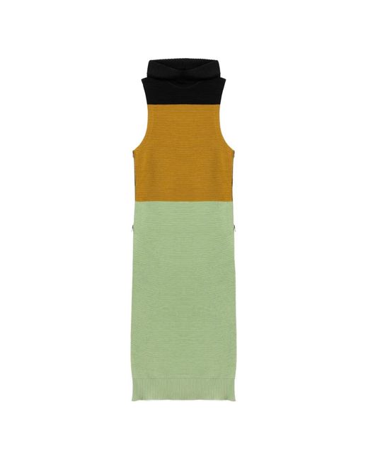 LaDoubleJ Green Colour Block Hooded Maxi Dress