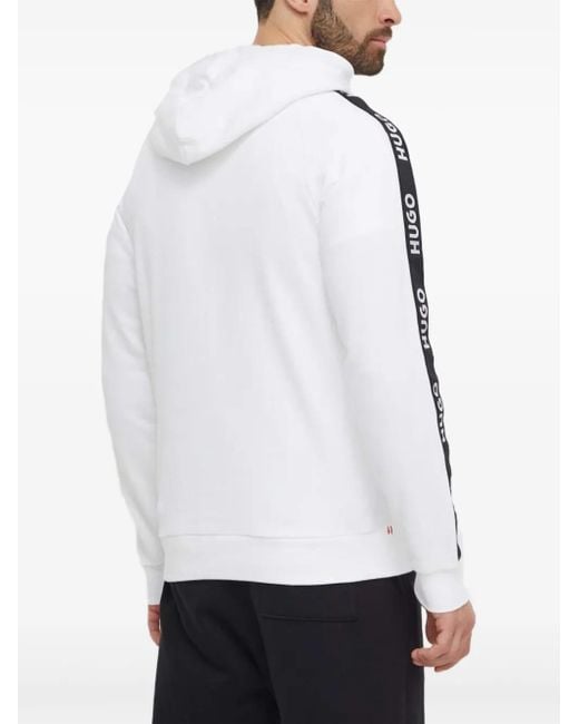 HUGO White Logo-Tape Hooded Sweatshirt for men