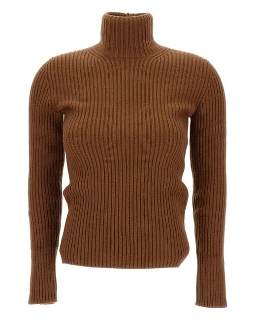 Max Mara Brown Ribbed Turtleneck Sweater