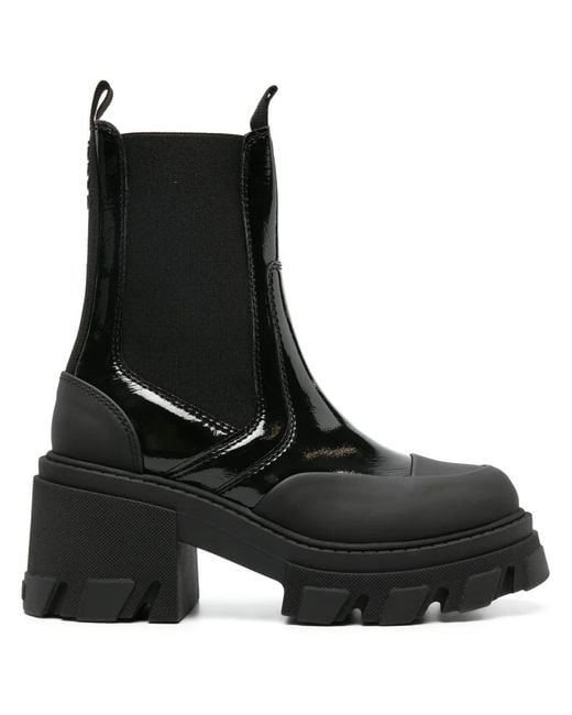 Ganni Black Chunky Logo Ankle Boots