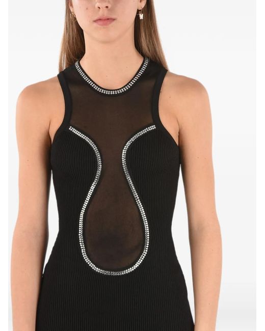 Philipp Plein Black Rhinestone-Embellished Sheer-Panel Maxi Dress