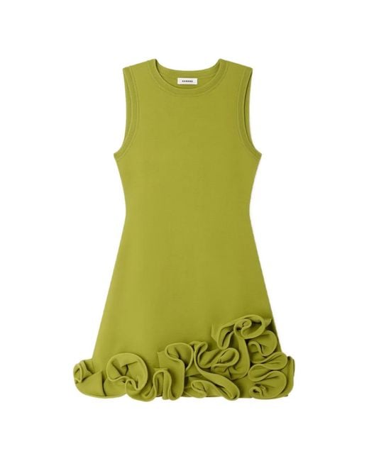 Sandro Green Ruffled Knitted Mini Dress