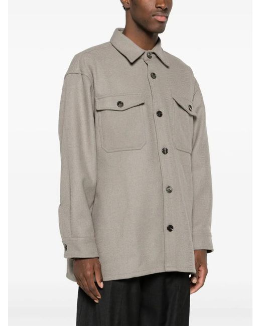 AMI Gray Spread-Collar Wool-Blend Shirt Jacket