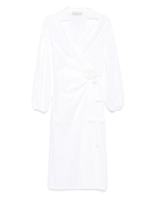 Blumarine White Rose-Appliqué Poplin Midi Dress