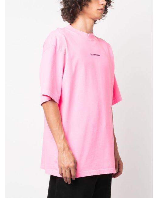 Balenciaga Pink Logo-print Cotton T-shirt for men
