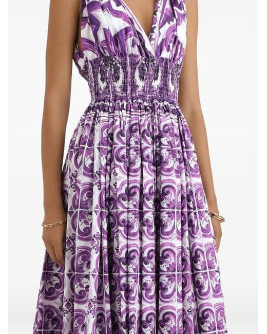 Dolce & Gabbana Majolica-Print Poplin Dress Purple