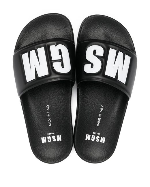 MSGM Black Logo-Print Slides