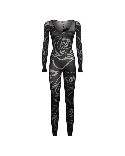 Wolford Black Rose-Patterned Semi-Sheer Jumpsuit