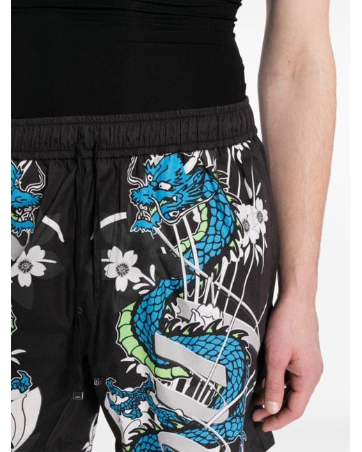 Amiri Blue Dragon-print Cotton Track Shorts for men