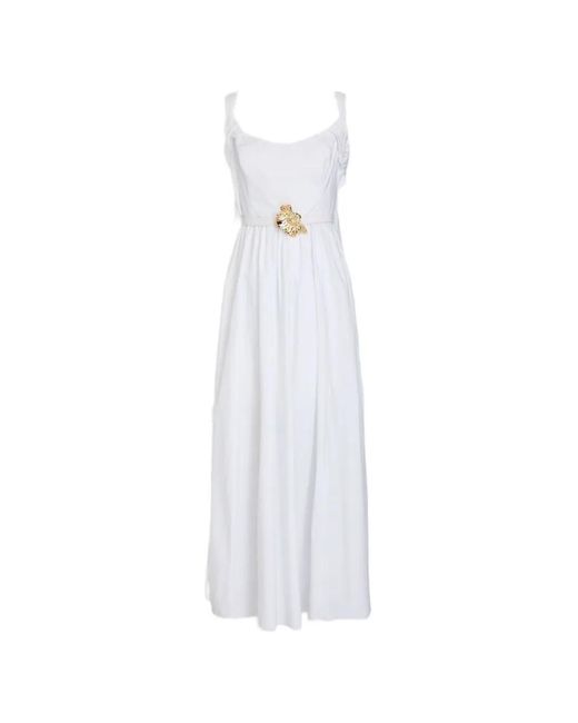 Oscar de la Renta White Belted Cotton Maxi Dress