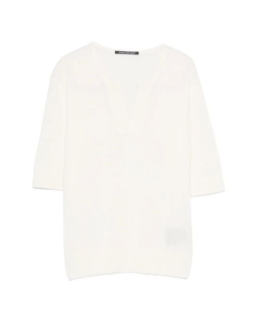 Luisa Cerano White V-Neck Short-Sleeve T-Shirt