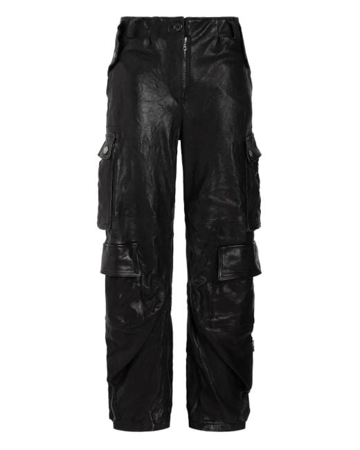 Dolce & Gabbana Black Lederhose mit Cargotaschen
