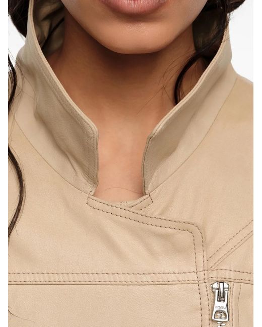 Bimba Y Lola Natural Zip-Fastening Belted Leather Jacket