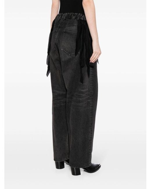 Undercover Black Draped-detail Wide-leg Jeans