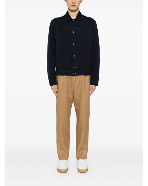 Zegna Blue Spread-collar Knitted Cardigan for men