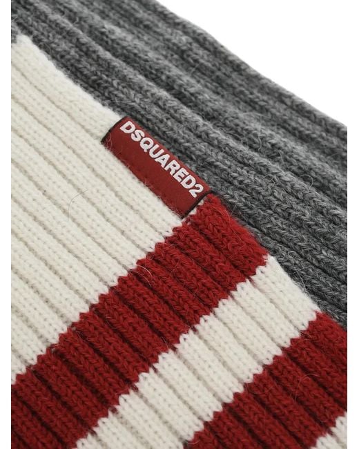 DSquared² Gray Ribbed Striped Scarf for men