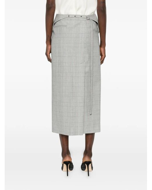 Victoria Beckham Gray Wrap-Effect Checked Skirt