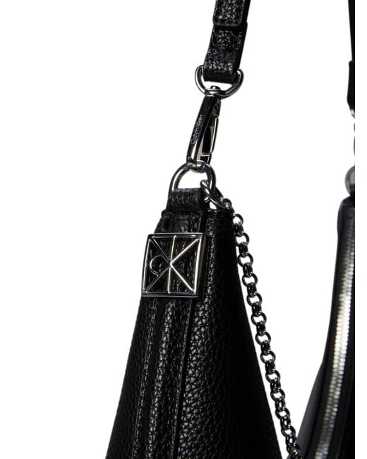 Calvin Klein Black Chain-Detail Pebbled Shoulder Bag