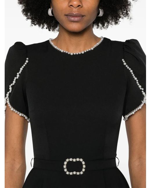 Nissa Black Faux Pearl-Embellished Midi Dress