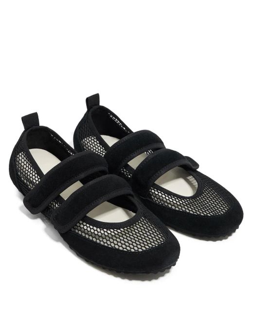Bimba Y Lola Black Mesh-Panelling Ballerina Shoes