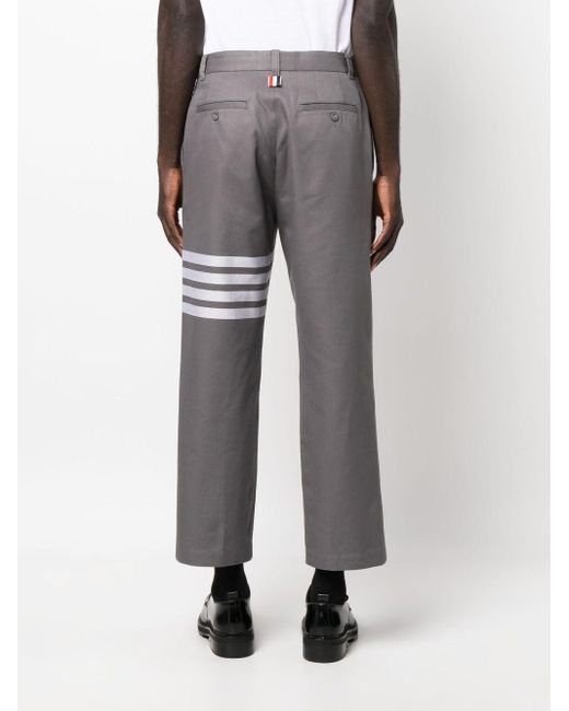 Thom Browne Gray 4-bar Straight-leg Cotton Trousers for men