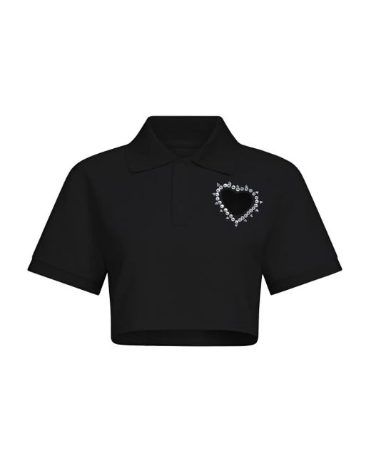 Area Black Crystal-Embellished Cropped Polo