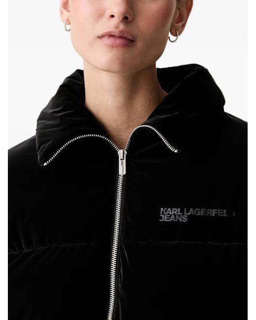 Karl Lagerfeld Black Velvet-Effect Puffer Jacket