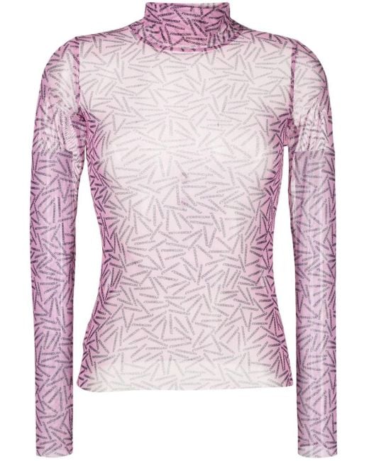 Viktor & Rolf Pink Semi-Sheer Logo-Print Top