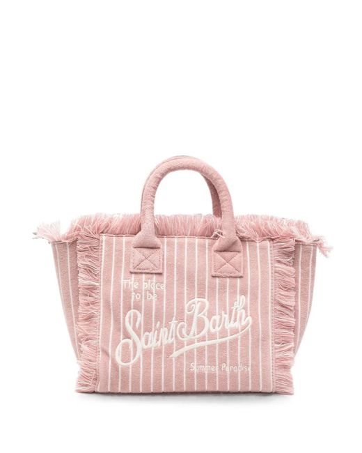 Mc2 Saint Barth Pink Fringed Striped Beach Bag