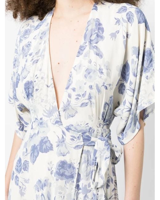 Reformation Blue Winslow Draped Wrap Dress