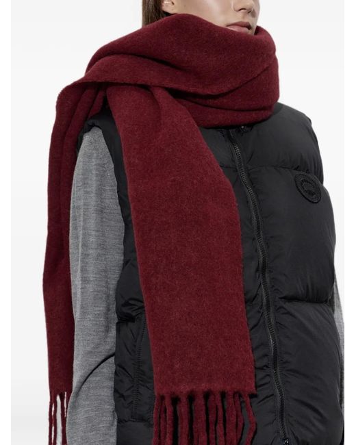 Canada Goose Red Écharpe En Mélange D'Alpaga À Franges
