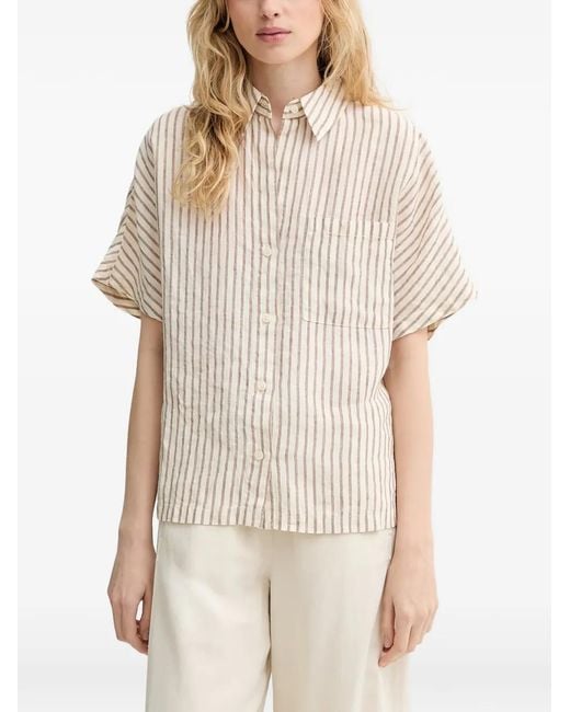 Marc O' Polo White Vertical-Stripe Short-Sleeve Shirt