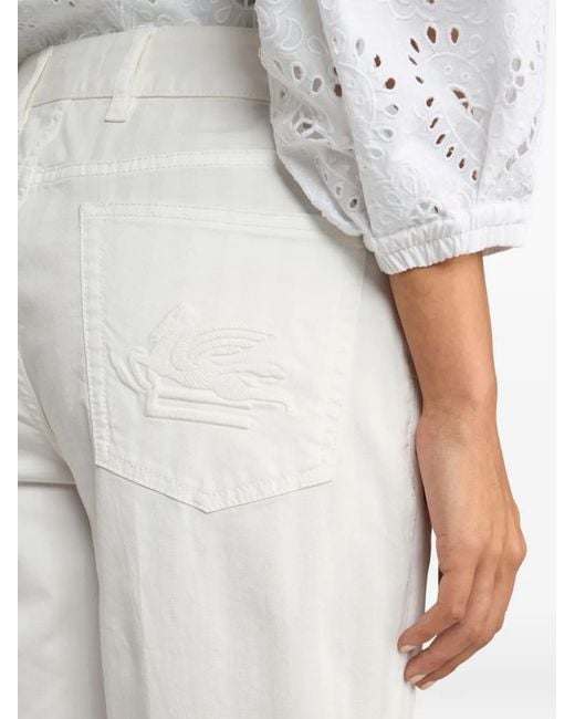 Etro White Pegaso-Embroidery Cotton Jeans