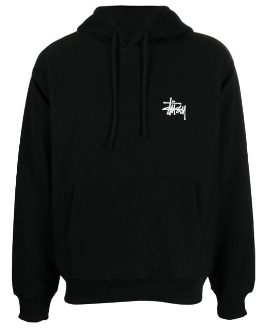 Stussy Black Logo-print Pullover Hoodie for men