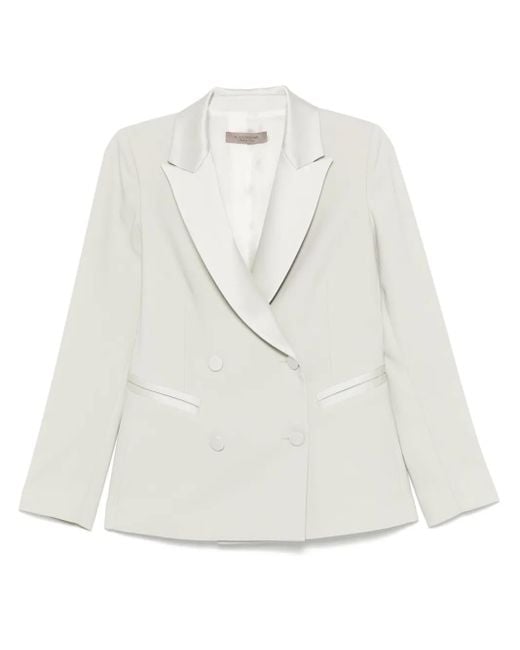 D.exterior White Double-Breasted Blazer