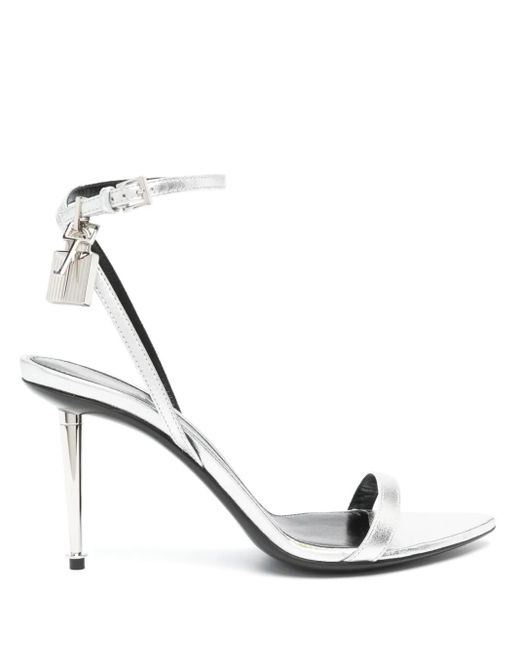 Tom Ford Gray Padlock Metallic Leather Sandals