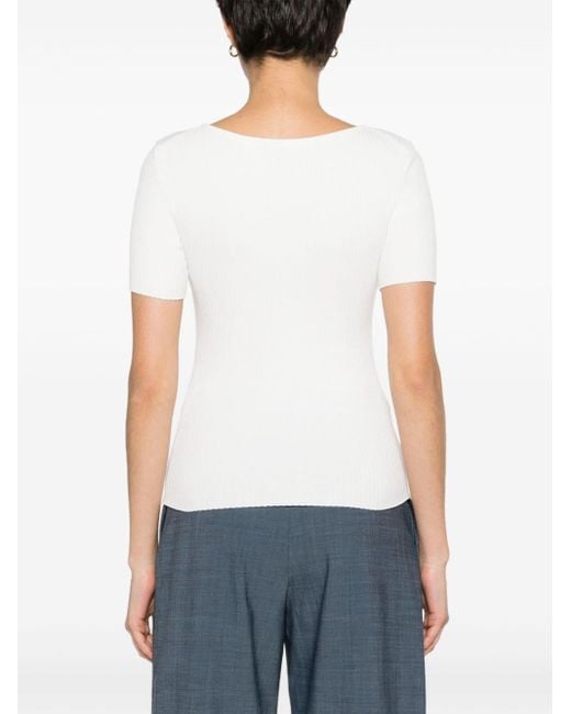 Maje White Cut-out Ribbed Top