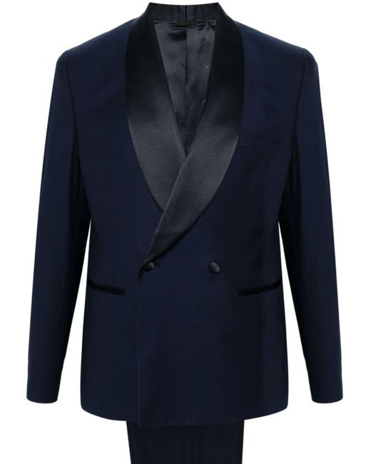 Manuel Ritz Blue Dogtooth-pattern Single-breasted Suit for men