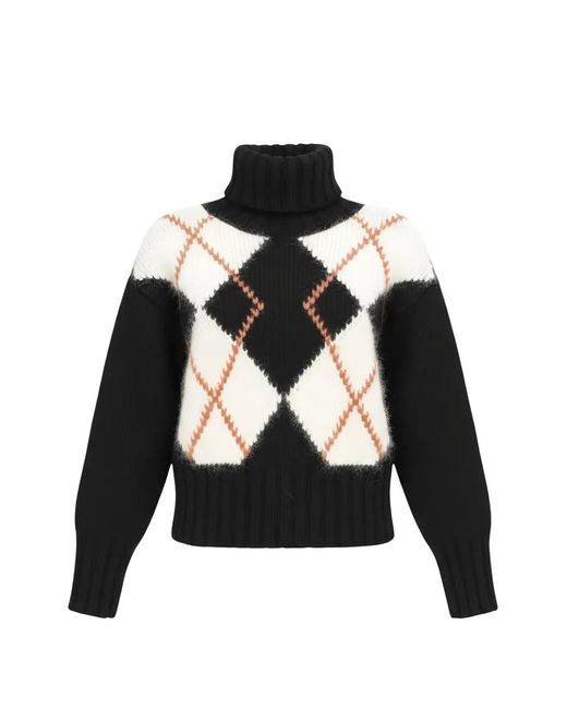 Isaia Black Argyle-Pattern Roll-Neck Sweater