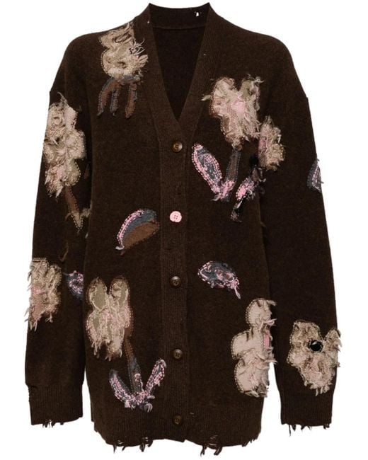 JNBY Brown Floral Pattern V-Neck Cardigan