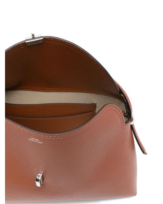 Totême Brown Tuck-lock Fastening Grained-leather Tote Bag