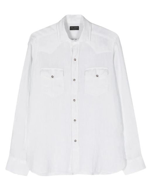 Dell'Oglio White Classic-Collar Linen Shirt for men