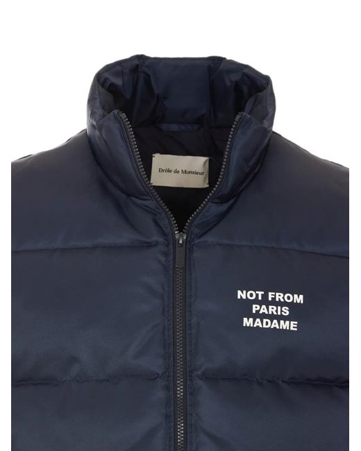Drole de Monsieur Blue Veste Matelassée À Slogan Imprimé for men
