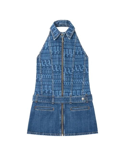 Palm Angels Blue Logo Denim Dress