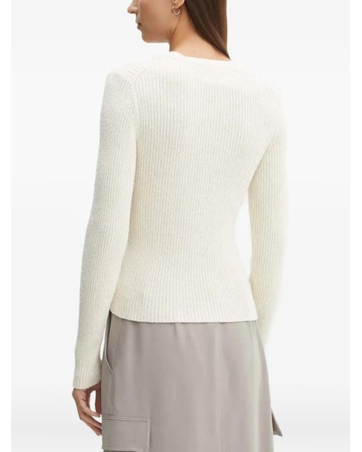 Theory White Button V-Neck Cardigan