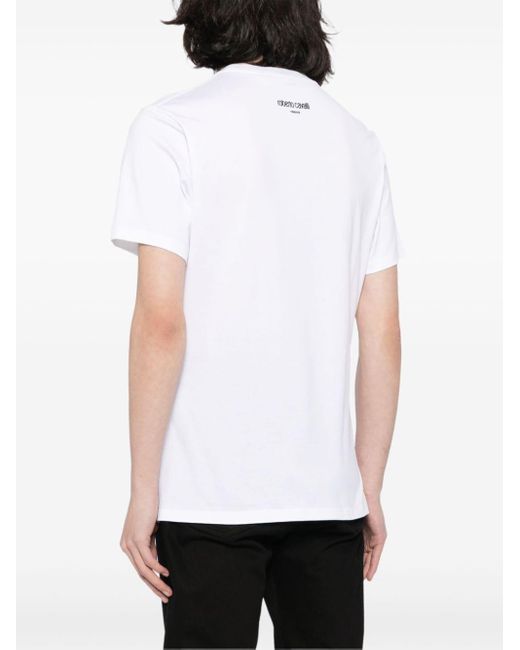 Roberto Cavalli White Rhinestone-logo Cotton T-shirt for men
