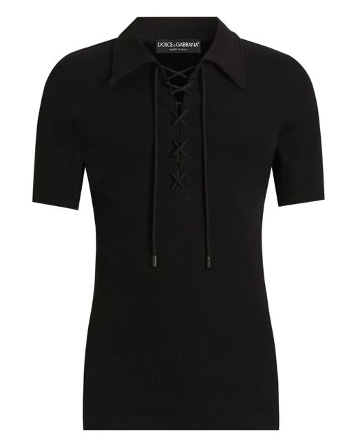 Dolce & Gabbana ポロシャツ イタリア　swag Dolce & Gabbana メンズ ブラック レースアップ ポロシャツ 【公式通販】
