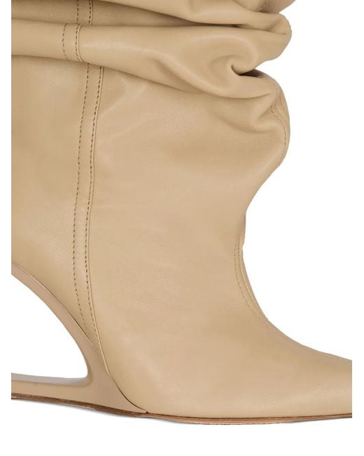Balmain White Ruched Smooth Leather Ankle Boots